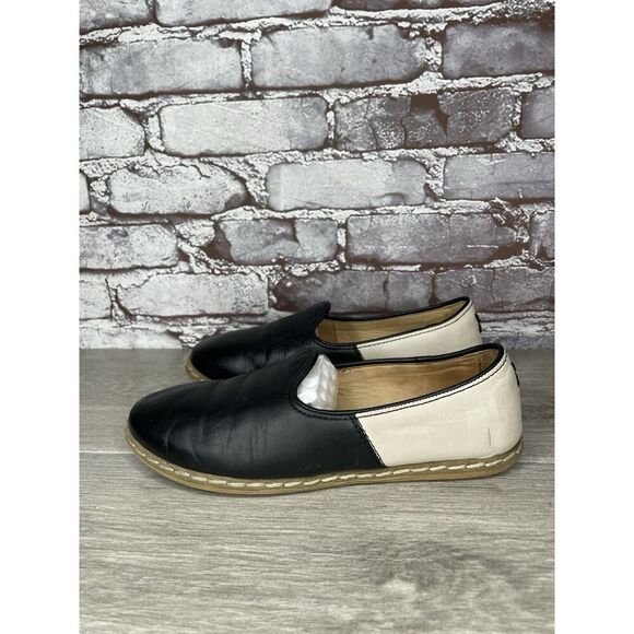 Charix Black Leather Ivory Classic Slip On Loafers Flats Shoes Women 36EU/6M US - Picture 14 of 16